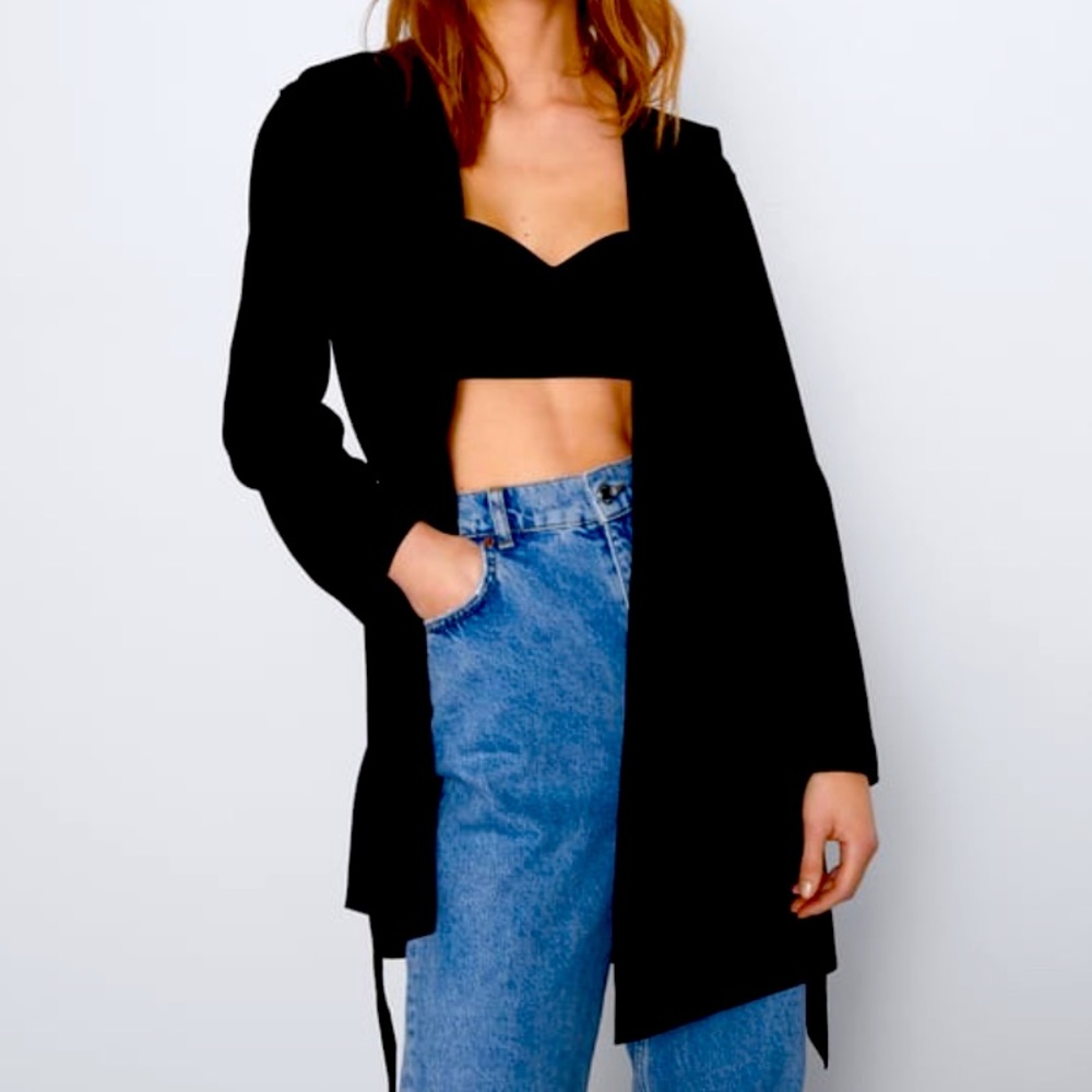 ZARA BACK FAUX SUEDE COAT WITH HOOD